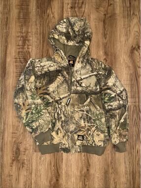 Berne Jacket Youth Lrg Camo Lined Zip Hunting Realtree Hood